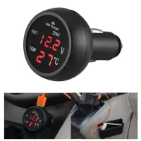 12/24V 3 in 1 Car Volt Meter Auto LED Digital Voltmeter Gauge Thermometer Car Cigarette Lighter USB Charger for Phone Tablet