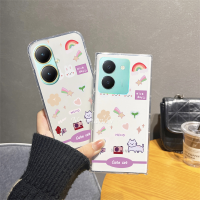 เคสสมาร์ทโฟนสำหรับ VIVO Y27 Y78 Y77 Y76 Y36 Y35 Y22 Y22S Y16 Y02T Y02A Y02 V27 V27E V25 Pro V23E V23 V25E 4G 5G 2023ใหม่เคสโปร่งใสแฟชั่นกระต่ายน่ารักปลอกซิลิโคน TPU นิ่มป้องกันการตกผ้าคลุม