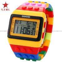 SZWL SHHORS LCD Digital Alarm Lady Men Block Constructor Stopwatch Sport Rubber Watch LED091