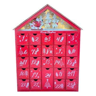 Christmas Wooden Advent Calendar Book with Drawers LED Light Up 24 Days Countdown Candy Organizer Snowy Village Scene Xmas Table