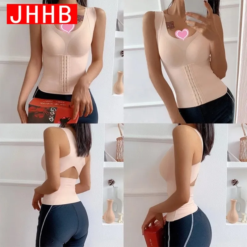 Women Shapewear Padded Tummy Control Tank Top Corset Slimming Camisole  Sheath Body Shaper Bra Posture Corrector Compression Vest
