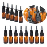 ✲♝ 8/15/24pcs 5ml 10ml Amber Nasal Spray Bottle Glass with Fine Nose Mist Sprayer Press Spray Head Empty Refillable Glass Bottles