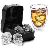 [Hot Sale] 4 Grid 3D Skull Shape Ice Cube Mold ซิลิโคน Ice Ball ถาดอุปกรณ์บาร์ Home Party วิสกี้เครื่องดื่มบาร์เครื่องมืออุปกรณ์ครัว