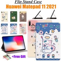 สำหรับ Huawei MatePad แท็บเล็ต11 2021 DBY-W09ตั้งได้ฝาพับหนังหนังสือกันกระแทกฝาครอบเคสแมวกระต่ายน่ารักการ์ตูนสดใส