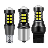 [ANYA Auto Parts] 2PCS 1156 BA15s P21W T20 W21W 7440 T15 W16W 27SMD 3030 LED สีขาวรถหลอดไฟเบรคเลี้ยวสัญญาณหลอดไฟย้อนกลับสีขาว12VT10