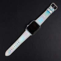 Laser Reflection Material Bright Leather Band For Apple Watch 38mm 42mm 40mm 44mm 41mm 45mm Strap iWatch Band Series 4 5 6 7 SE