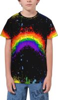 Rainbow of Neon Paint Splatters T- Shirt Short Novelty for Boys and Girl