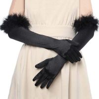 Fashion Cuff Feather Satin Elastic Long Full Finger Wedding Dress Gloves Halloween Makeup Party Opera Stage Womens Mittens E43 Exercise Bands