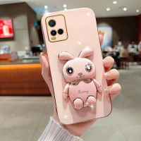 Kanavi เคสโทรศัพท์แฟชั่นสำหรับ VIVO Y21 Y21S Y21A Y21T Y33S Y33T Y02 Y02S Y16 Y22 Y22S Y35 Y72 5G Y76 5G Y77เคสโทรศัพท์มือถือยืนกระต่ายเคลือบผิวใหม่สุดหรู