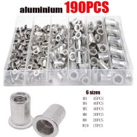 190/165/150/100pcs M3 M4 M5 M6 M8 M10 Aluminum Flat Head Rivet Nuts NutsInsert Cap Thread Insert Rivet Nut Tool Set Woodworking Nails Screws Fasteners