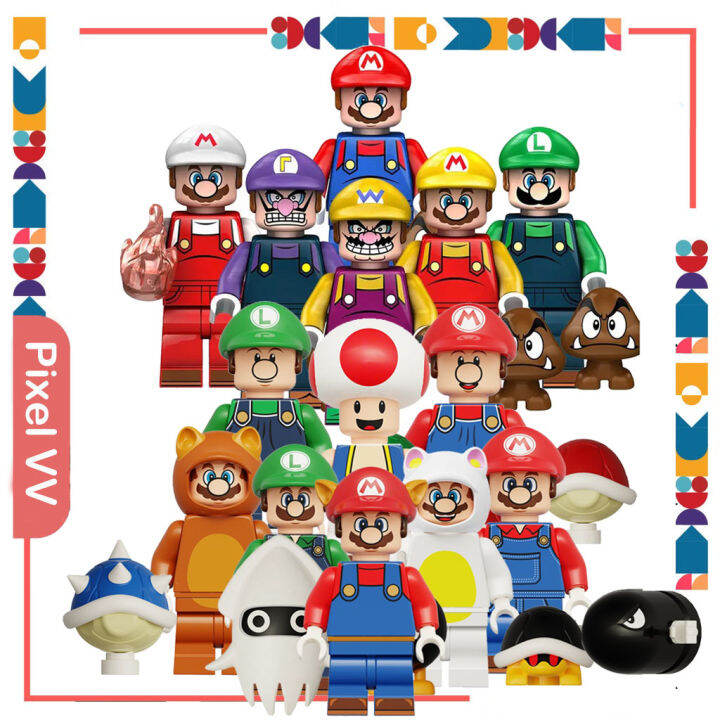 Super Mario Bros Minifigures Luigi Kinopio Yoshi Action Figures Building Blocks Toy For Lego