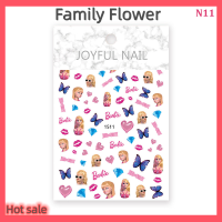 Family Flower Flash Sale สติกเกอร์ติดเล็บตุ๊กตาบาร์บี้สีชมพูตกแต่งเล็บไล่ระดับสี3D ติดกาวการ์ตูนเด็กผู้หญิงเจ้าหญิงน่ารักสำหรับเด็กของขวัญแบบทำมือ