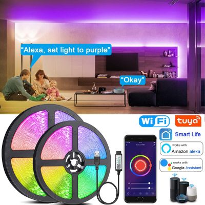 Smart Wifi Led Strip Lights RGB 5050 Led Tape Tuya Smart Life App Controlled  work with Alexa Google Home  for Party Room Decor LED Strip Lighting