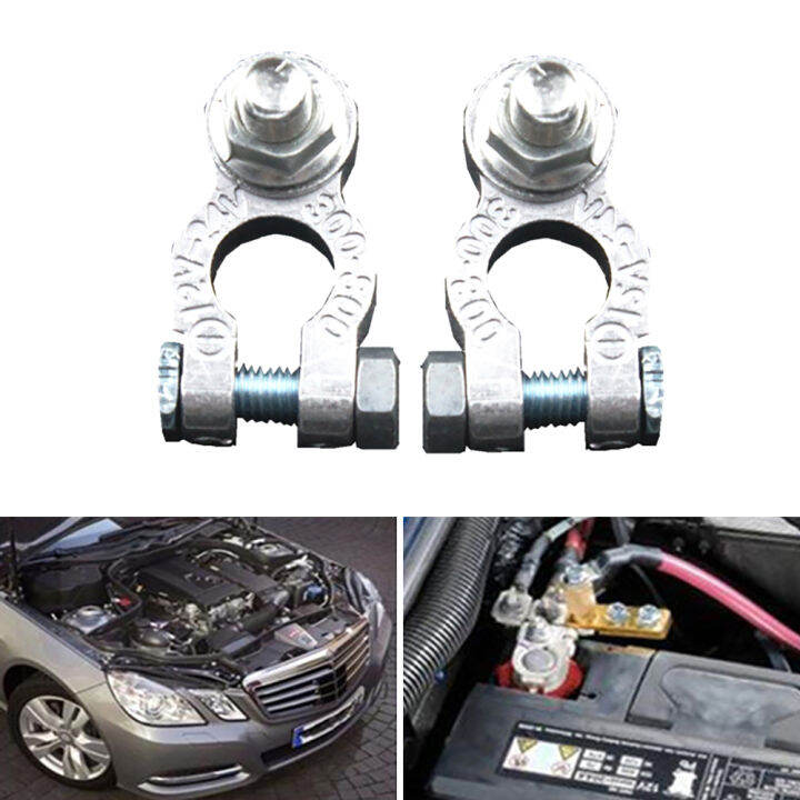 Pair Of Car Battery Terminals Heavy Duty Stud Type 10mm Cable Positive