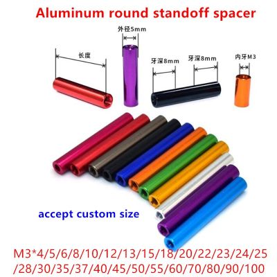 10pcs M3 Aluminum standoffs Anodized colourful aluminum round standoff spacer Column rods extend long nut Length 4mm TO 100mm Nails Screws Fasteners