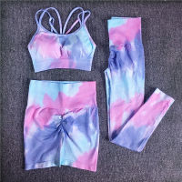 123Pcs Women Tie Dye Sportswear Yoga Set Workout Leggings Push Up Pant Gym Shorts Seamless Fitness Sports Bra Yoga Tracksuit