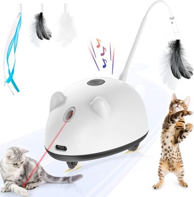 ของเล่นแมว ATUBAN ของเล่นแมวอินเทอร์แอคทีฟสำหรับแมวในบ้านของเล่นโคมไฟรูปแมวอัตโนมัติเคลื่อนที่ด้วยตนเองพร้อมไฟและขนนก Yy. ร้านค้า