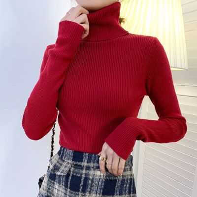 ‘；’ MEXZT Harajuku Pullover Turtleneck Sweater Women Fall Soft Knit Sweater Slim Elastic Korean Simple Basic Cheap Jumper Solid Tops