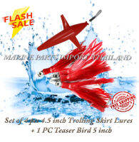 Daisy Chain Bird Teaser Salwater Fishing Trolling Lures, Lead Head Feather with Rigged Hook 7/0 for Marlin Bluefin Tuna Lures Dolphin Durado Wahoo Big Game Saltwater Fishing Mahi Mahi Lures with Bird Red/White