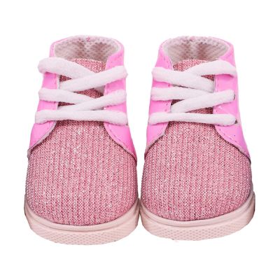 รองเท้าผ้าใบโบว์สีชมพูรองเท้าตุ๊กตา7ซม. รองเท้าผ้าใบตุ๊กตาอเมริกัน18นิ้วและ43ซม. สำหรับเด็กทารกแรกเกิดเสื้อผ้าเครื่องประดับสำหรับเด็กผู้หญิง
