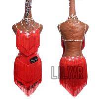 Latin Dance Dress Competition Costumes Skirt Performing Rhinestones Adult Children Tassel Various Color Red  White