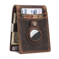 YKOSM Retro Luxury Genuine Leather Airtags Wallet RFID Blocking ID Credit Card Bag Business Men Cash Clip Anti-lost Card Holder Card Holders