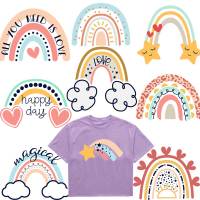 Iron On Kids Clothes Thermo Stickers Patch Multi Rainbow Patches Applique For Girl Clothing Diy Thermal Heat Transfer Parches Fashion Accessories