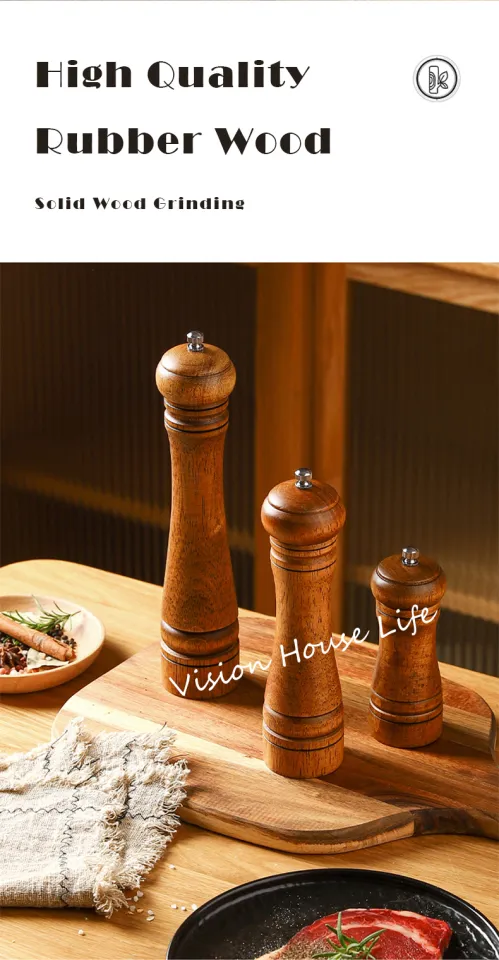 Pepper Mill Wood Pepper Grinder Adjustable Oak Wood Salt and Pepper Grinder  Refillable Ceramic Grinding Mechanism Sealed Salt Mill Spice Jar 5/8/10in