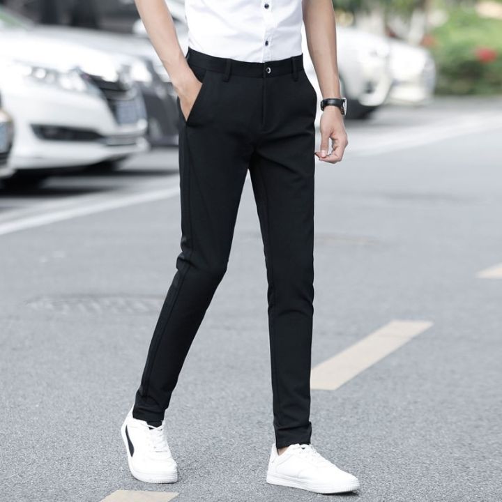 codff51906at-summer-trousers-men-s-slim-fit-feet-stretch-work-casual-pants-korean-style-trendy-black-nine-point-suit-celana-musim-panas-lelaki-kaki-licin-melekat-kerja-celana-biasa-gaya-korea-pakaian-