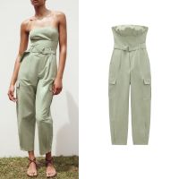 ☁♚เย็บ Jumpsuit ชุดแฟชั่นใหม่ฤดูร้อนลำลองกับเข็มขัดส่วนบนเครื่องมือ0779054