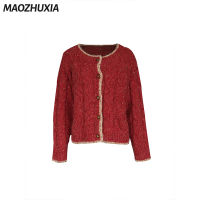 เสื้อกันหนาวจุดสี MAOZHUXIA เสื้อแจ็คเก็ตคาร์ดิแกนถักหนาสำหรับผู้หญิง