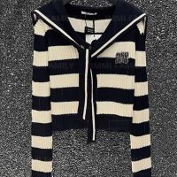 2023 Autumn High end Heavy Duty Round Neck Relaxed Age Reducing Knitted Casual Lazy Long Sleeve Striped Sweater