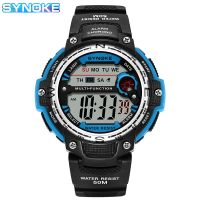 SYNOKE นาฬิกากีฬาผู้ชาย,หน้าปัดใหญ่กันน้ำ50เมตร LED Jam Tangan Digital มัลติฟังก์ชั่นนาฬิกาอิเล็กทรอนิกส์เรืองแสง