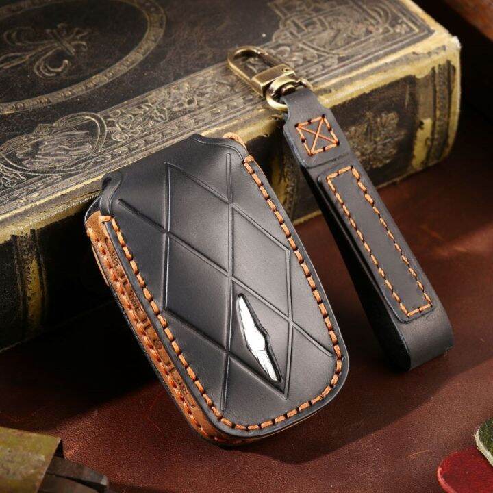 for-genesis-gv60-gv90-car-key-case-cover-shell-car-remote-key-handmade-top-layer-leather-accessories