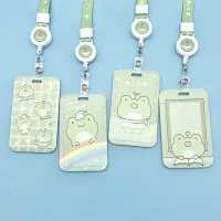 Green Cartoon Rainbow Frog Card Holder Campus Student Badge Work Access Card ABS Plastic Anti-lost telescopic lanyard Card Cover