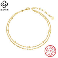 Rinntin 925เงิน Double Layered Salite Chain สร้อยข้อเท้าสำหรับผู้หญิงฤดูร้อนสร้อยข้อมือแฟชั่นสายรัดข้อเท้าเครื่องประดับ SA14