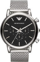 Emporio Armani Mens Chronograph Dress Watch With Quartz Movement Silver Mesh