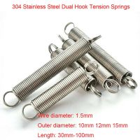 2Pcs 1.5mm Wire Dia 304 Stainless Steel Dual Hook Tension Extension Spring Outer Dia 10/12/15mm Length 30mm - 100mm