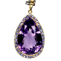 จี้พลอยแท้ อเมทิสต์ (Amethyst) 17 x 26 mm. ล้อม แทนซาไนท์ เงินแท้ 925 ชุบทองคำขาว