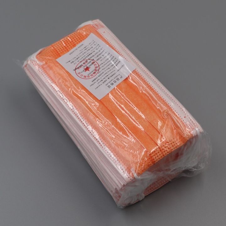 เเมสสีส้ม-1แพ๊ค-50ชิ้น-หนา-3-ชั้น-ผ้าปิดจมูกผู้ใหญ่สีส้ม