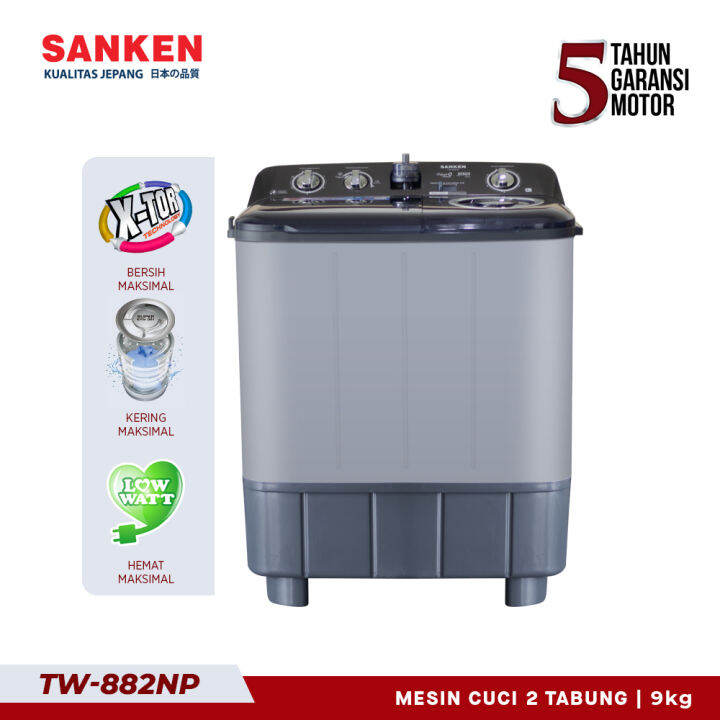 SANKEN Mesin Cuci Dua Tabung / Semi Auto 8 Kg TW-882 NP (Hitam ...