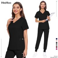 Womens Fashion Casual Short Sleeve Unisex Slim Fit Work Uniform Set Multicolor Beauty Care Anti-Wrinkle Scrub Top Jogging Pants