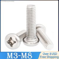 ☃ 10pcs PM Screw M3 M3.5 M4 M5 M6 M8 DIN7985 GB818 304 Stainless Steel Cross Recessed Pan Head Screws Phillips Screws