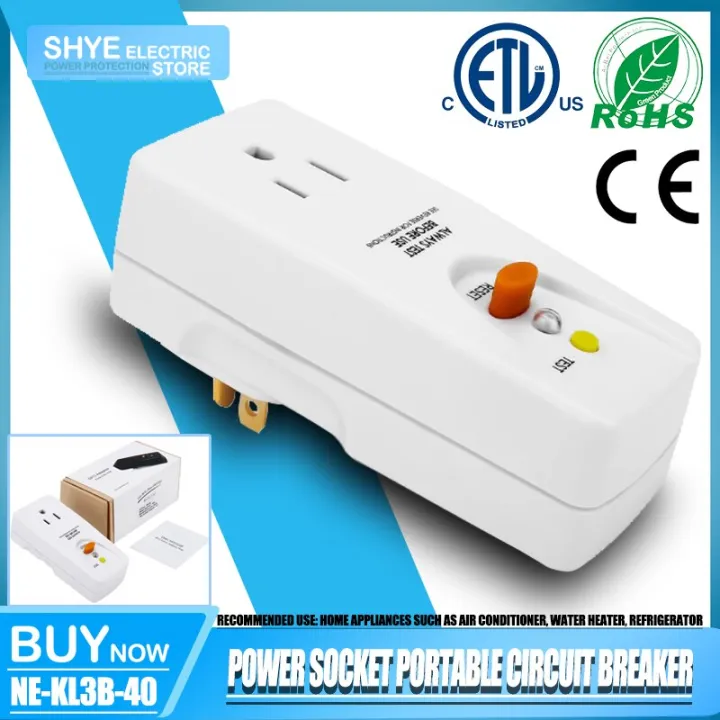 GFCI Power Outlet Travel Portable Circuit Breaker Current Adapter For