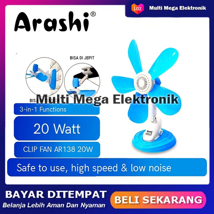 Arashi Hyperlite Kipas Angin Jepit Clip Fan Serbaguna Multifungsi 3 In 1 Ar 138 20 Watt 1541