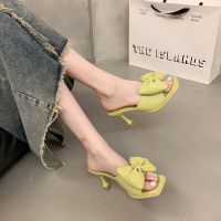 ▥▤™ Women Bow Slippers Open Toe Party High Heels Shoes New Summer Flip-flops 2023 Fashion Shoes Slides Dress Zapatillas