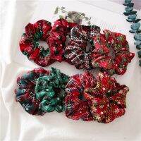 [HOT] Christmas Snowflake คริสต์มาสสไตล์ Scrunchie ลายสก๊อตรูปแบบผมอุปกรณ์เชือกแต่งผม Vintage ยางรัดผมเทศกาล Headwear