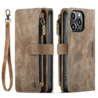 iPhone 14 Pro Wallet Case , EABUY Durable PU Leather Magnetic Flip Lanyard Strap Wristlet Zipper Card Holder Phone Case for iPhone 14 Pro