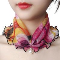 【CC】❖♚¤  Ruffle Headscarf Painting Print Imitation Scarf Pendant Scarves Banquet