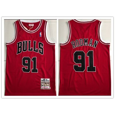 เสื้อเชิ้ต ปักลายชิคาโก้ สําหรับผู้ชาย 2023NBA เสื้อกีฬาบาสเก็ตบอล 91 Rodman สีแดง